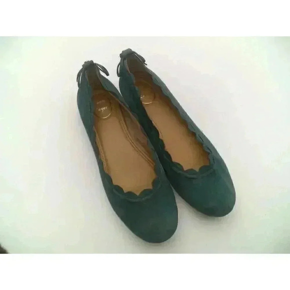 Jack Rogers Womens Lucie Ballet Flats Shoes Dark Green Slip On Scallop 9.5 M - Picture 1 of 11